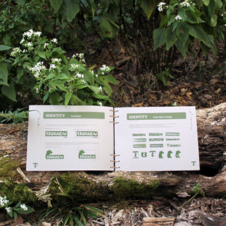 burrow brand standards booklet opened to the lockup and improper uses pages
