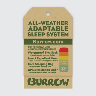 a multi-paged burrow brand product tag as viewed from all sides