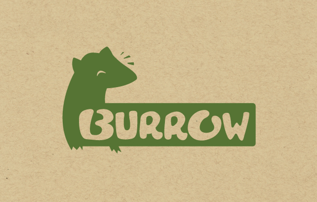 the Burrow brand lockup, a green text bubble paired with a winking weasel