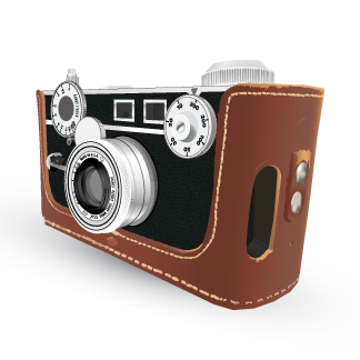 vector illustration of vintage Argus film camera at three-quarters view