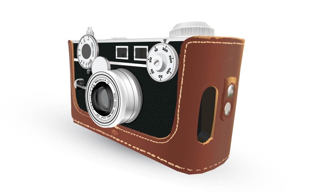 vector illustration of vintage Argus film camera at three-quarters view