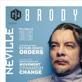 magazine cover with a portrait of young Neville Brody and a large quote
