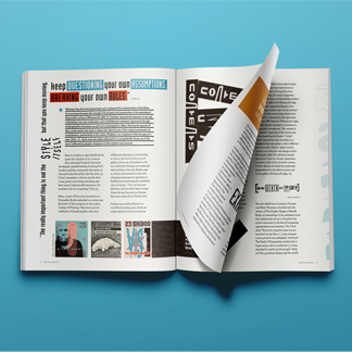 Neville Brody magazine mockup on blue background