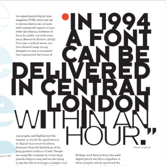 Neville Brody magazine spread about fonts and the 90s