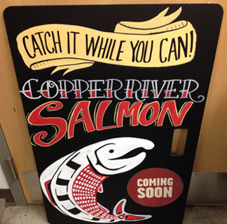 chalkboard examples for summer suds, copper river salmon, and veggie wash