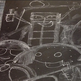 the sketch and colored illustration of a chalkboard for frozen yogurt